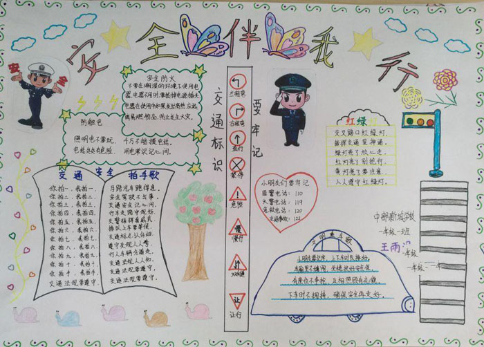 簡單的交通安全手抄報圖片，安全伴我行