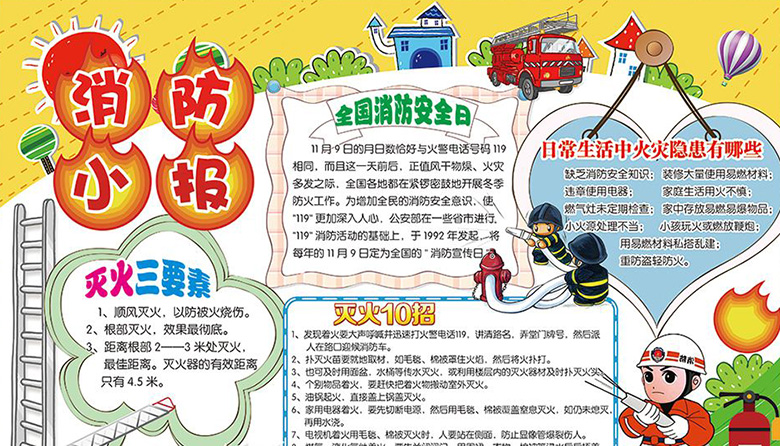 消防安全小報，防火防災(zāi)校園安全教育手抄報