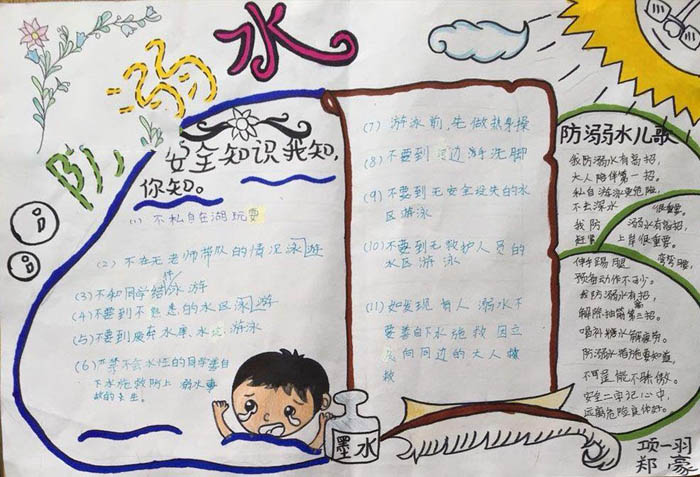 防溺水手抄報圖片，防溺水兒歌