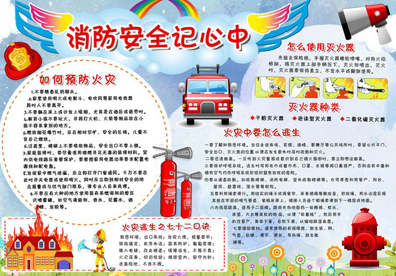 校園消防安全手抄報，消防安全記心中