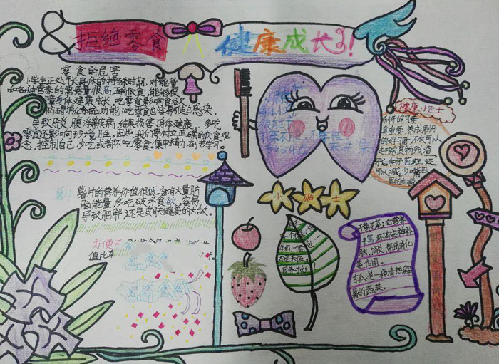 簡單的食品安全手抄報圖片，拒絕零食健康成長