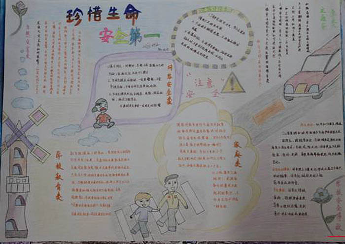 有關(guān)安全的手抄報(bào)，珍惜生命安全第一