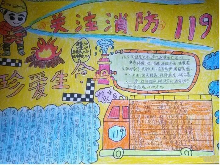 消防安全手抄報，珍愛生命關(guān)注消防119
