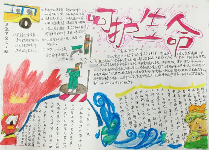簡(jiǎn)單的安全教育手抄報(bào)圖片，呵護(hù)生命