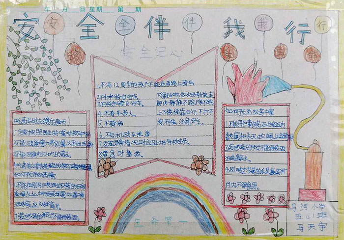 漂亮簡單的安全手抄報圖片，安全伴我行