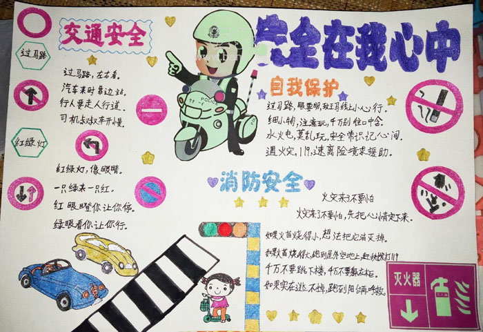 小學(xué)安全教育手抄報圖片，安全在心中