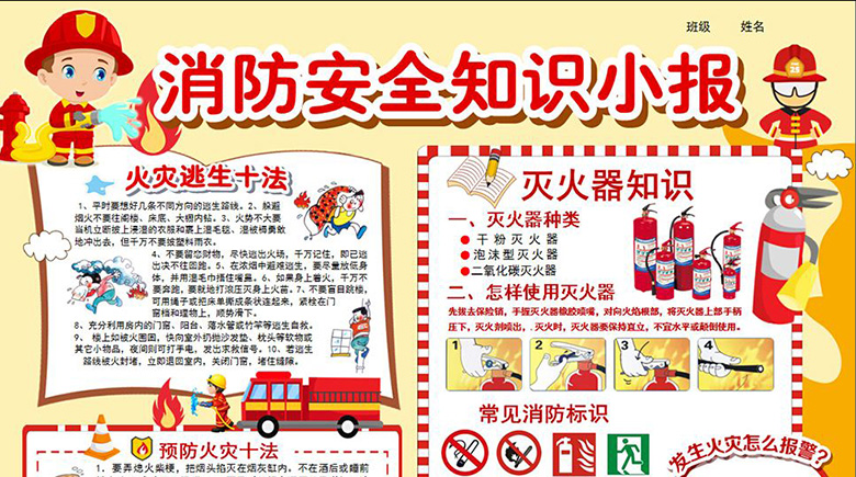 消防安全知識小報，防火宣傳