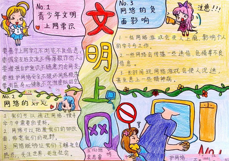 漂亮的網(wǎng)絡安全手抄報圖片，文明上網(wǎng)