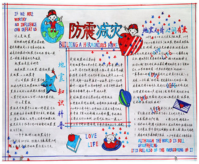 關(guān)于防震減災(zāi)的手抄報(bào)圖片，地震無情人間有愛