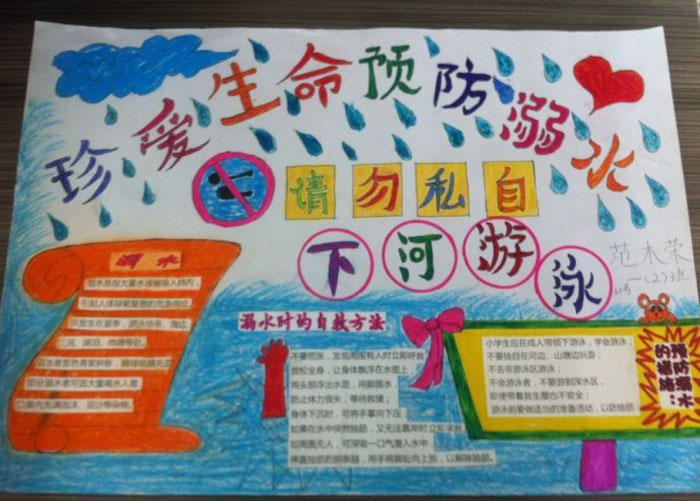 珍愛生命防溺水手抄報，請勿私自下河游泳