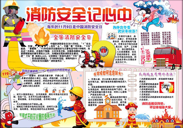 消防安全小報手抄報圖片，消防安全記心中