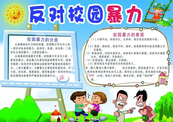 校園安全手抄報圖片，反對校園暴力
