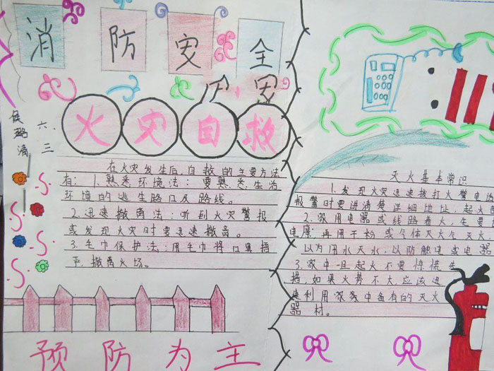 關于消防安全的手抄報，火災自救
