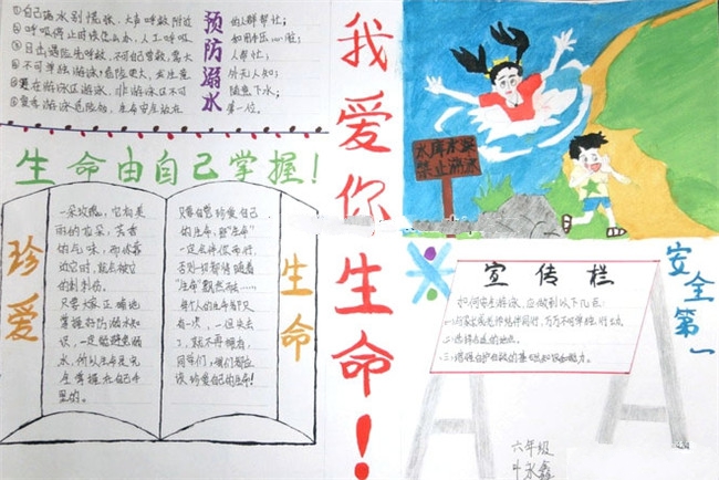防溺水手抄報(bào)宣傳欄，生命自己掌控