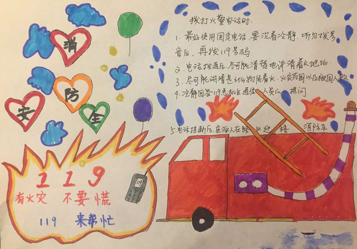消防安全手抄報圖片，有火災不要慌
