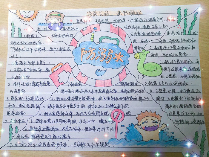 漂亮的防溺水手抄報(bào)圖片，謹(jǐn)防溺水