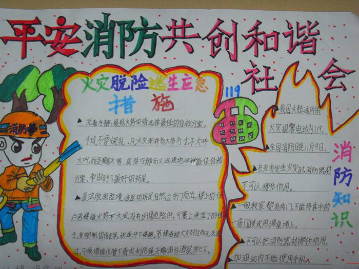 關(guān)于消防安全的手抄報圖片，平安消防