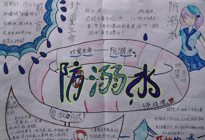 防溺水手抄報圖片，珍愛生命防溺水