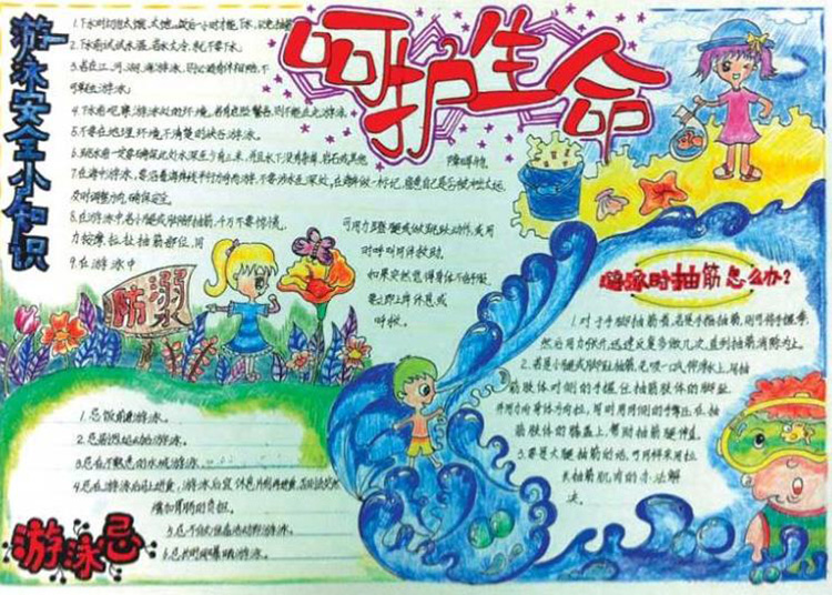 防溺水手抄報圖片，涉水請慎重