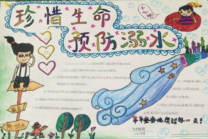 防溺水手抄報圖片，珍惜生命預防溺水