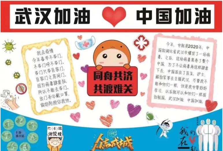 武漢加油中國(guó)加油小學(xué)生手抄報(bào)可愛(ài)