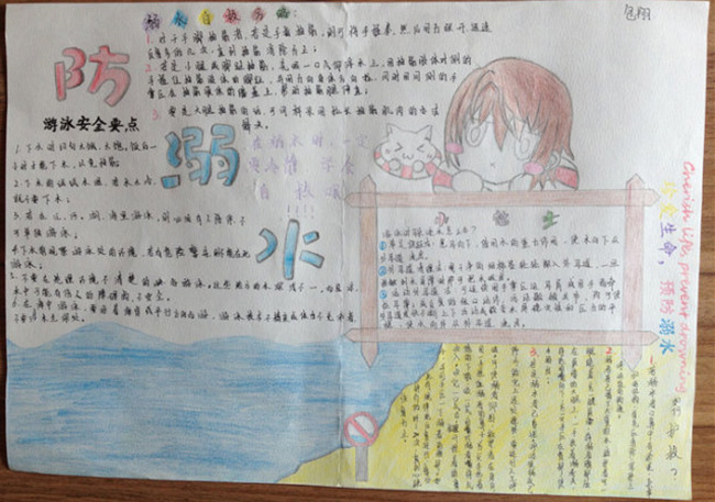 防溺水手抄報圖片，預防溺水安全暑假