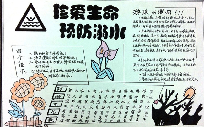 安全月主題2020珍愛(ài)生命預(yù)防溺水手抄報(bào)，四個(gè)絕不