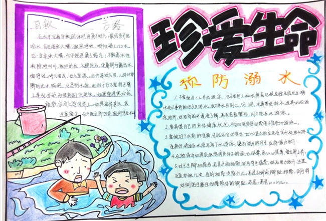 珍愛(ài)生命預(yù)防防溺水手抄報(bào)，安全月主題自救攻略