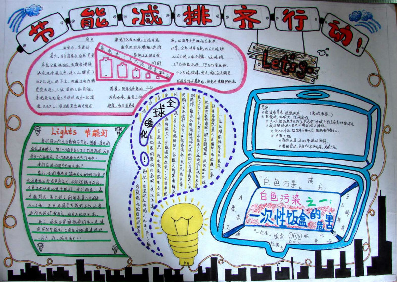小學生節(jié)能手抄報內容，節(jié)能減排齊行動