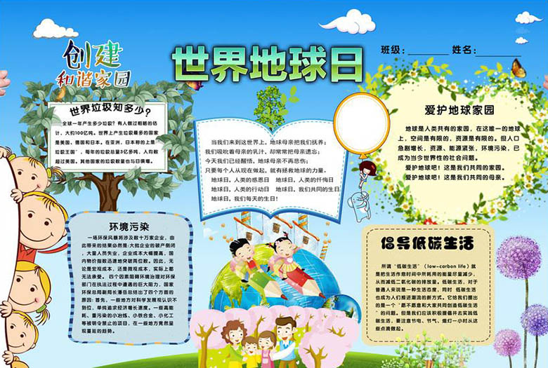 保護環(huán)境小報，世界地球日