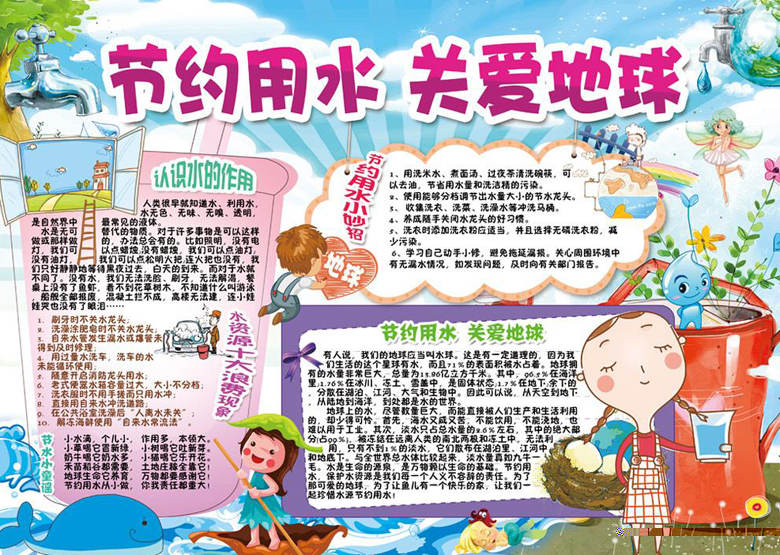 節(jié)水手抄報圖片，節(jié)約用水關(guān)愛地球
