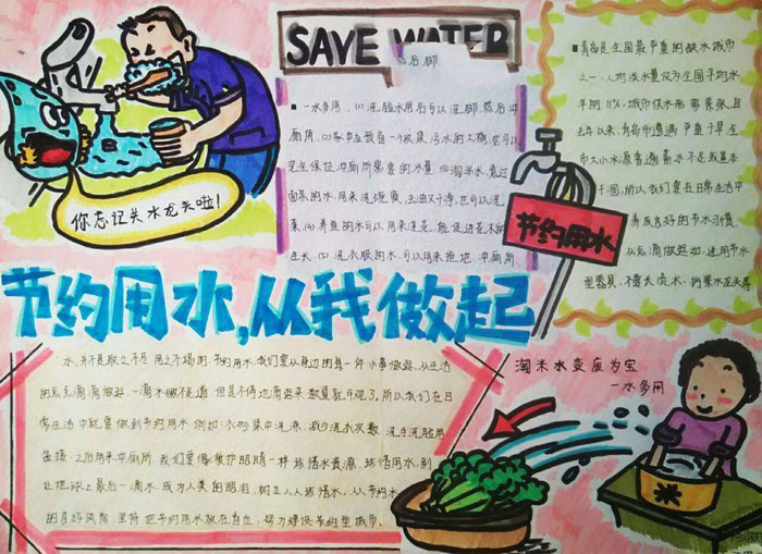 精美的節(jié)約用水手抄報圖片，節(jié)約從我做起