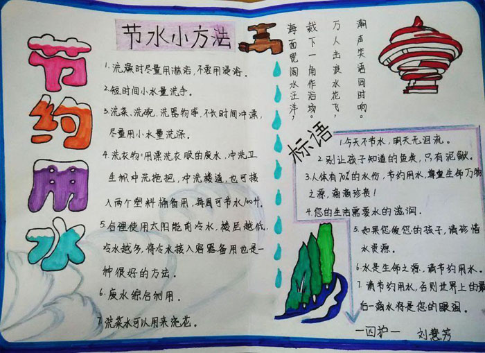 漂亮的節(jié)約用水手抄報圖片，節(jié)水小方法