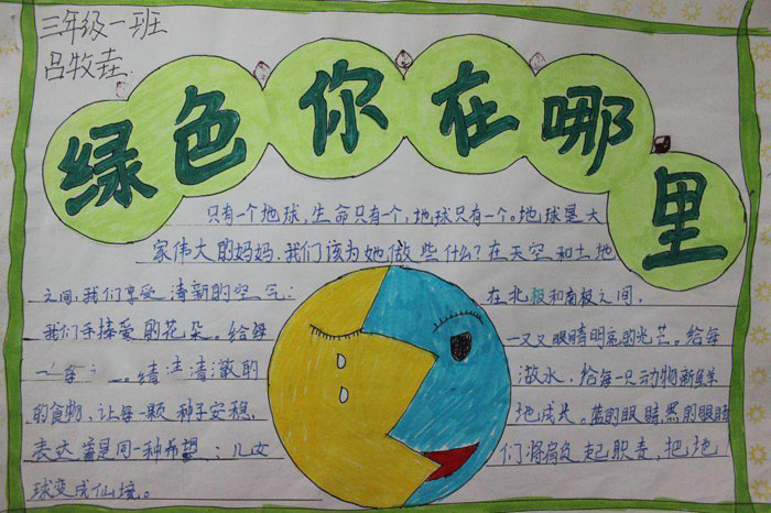 小學生保護環(huán)境手抄報，綠色你在哪里