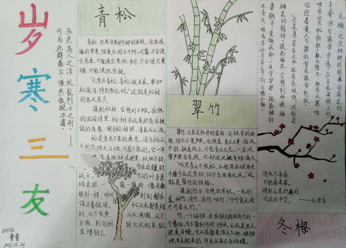 好看的冬天手抄報圖片，歲寒三友