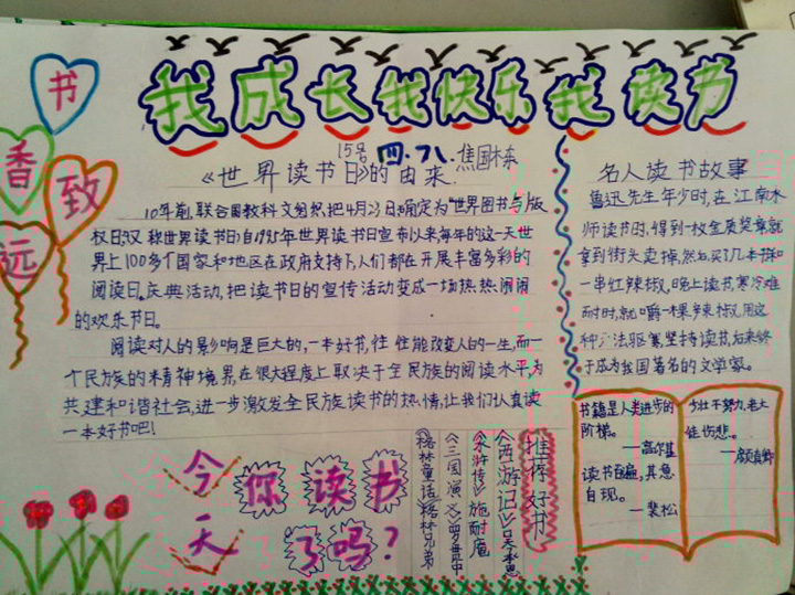 陽光成長手抄報(bào)圖片，我讀書我成長