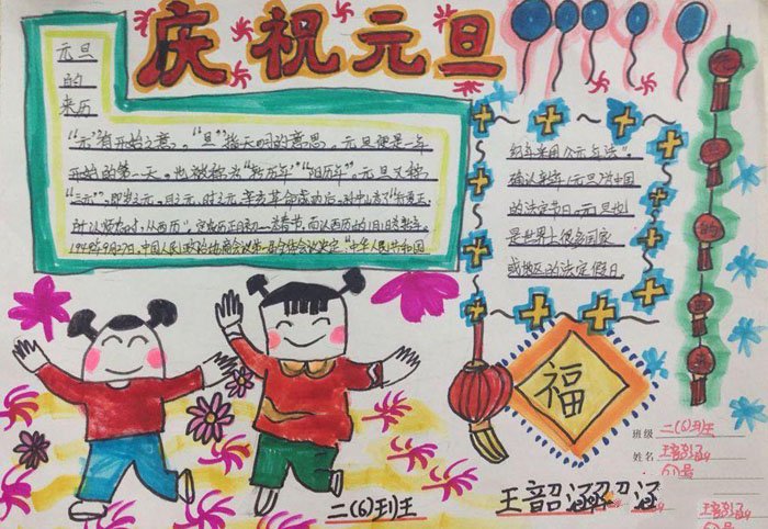 2019年元旦手抄報圖片大全，新年快樂(6張)