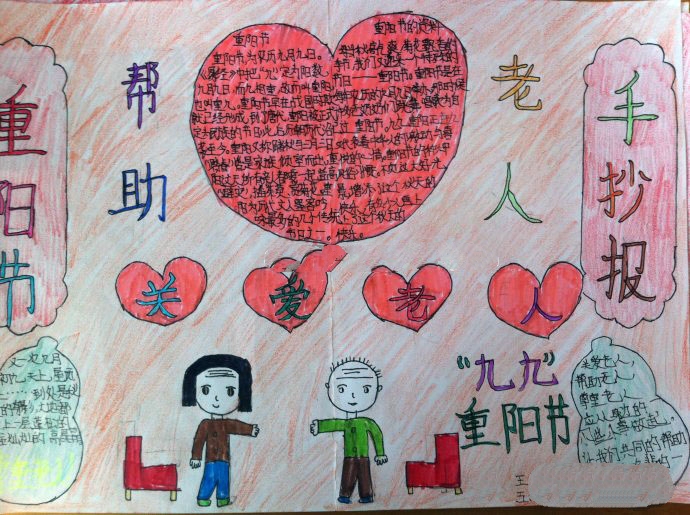 九九重陽節(jié)手抄報圖片，幫助老人關(guān)愛老人