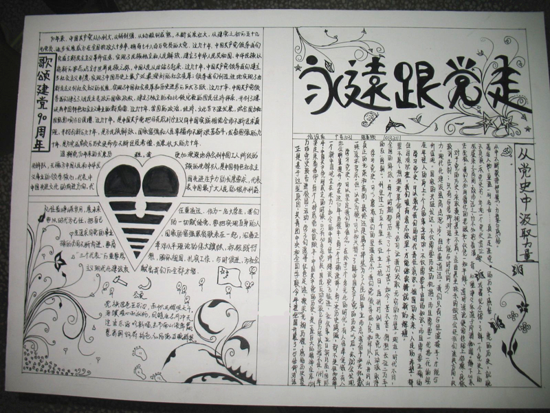 黑白七一建黨節(jié)手抄報，永遠跟黨走