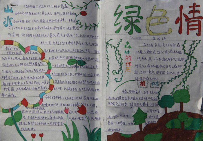 小學(xué)生植樹節(jié)手抄報，綠色情