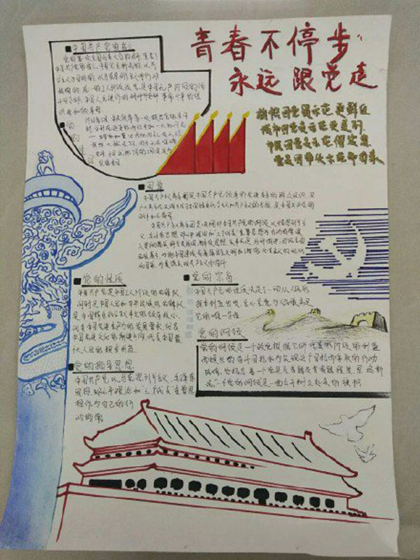 精美的五四青年節(jié)手抄報(bào)圖片，青春不停步