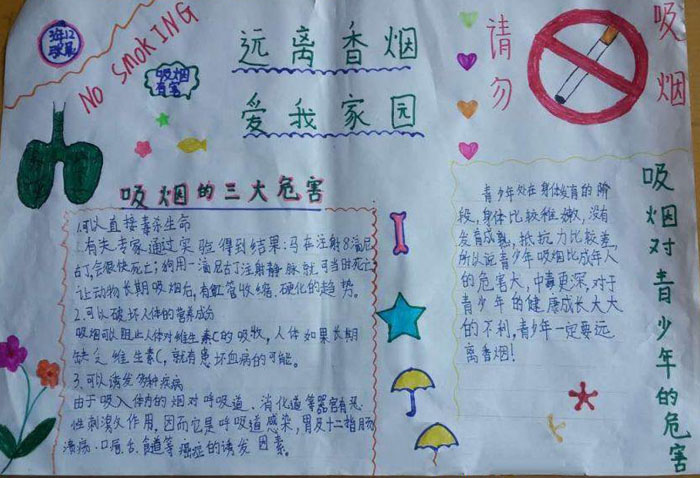 漂亮的世界無煙日手抄報(bào)，吸煙對青少年的危害