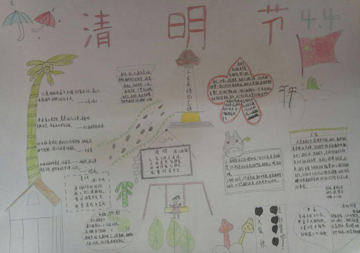 小學(xué)生清明節(jié)手抄報圖片，4.5清明節(jié)