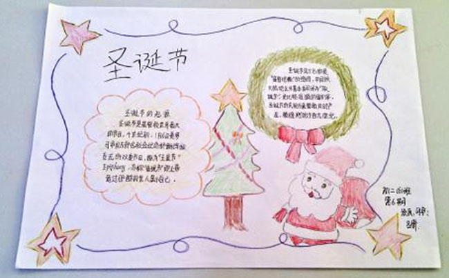 2019年小學(xué)生圣誕節(jié)手抄報(bào)，圣誕老人送禮物啦