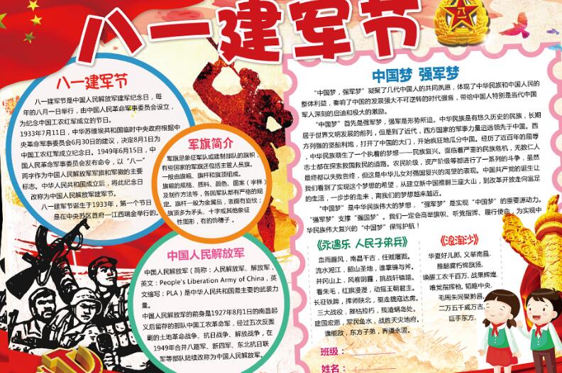 強軍夢 中國夢 八一建軍節(jié)手抄報內容