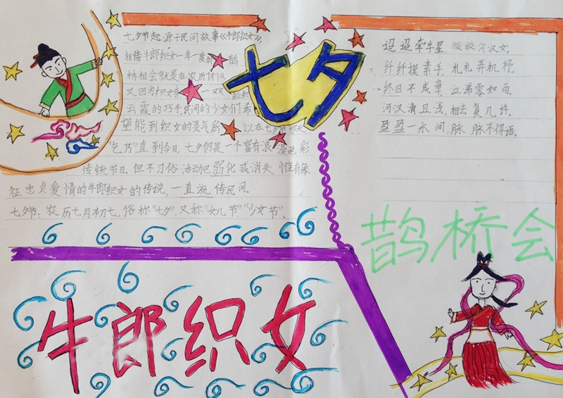 七夕鵲橋會(huì)，七夕節(jié)手抄報(bào)