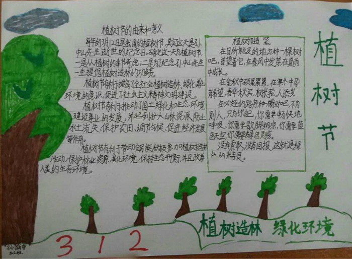 小學(xué)生植樹節(jié)手抄報圖片，植樹造林綠化環(huán)境