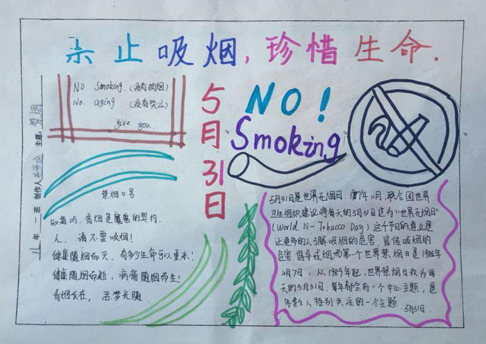世界無(wú)煙日手抄報(bào)圖片，珍惜生命禁止吸煙