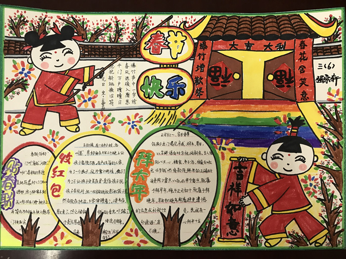 2018狗年春節(jié)手抄報(bào)圖片，春節(jié)快樂(lè)