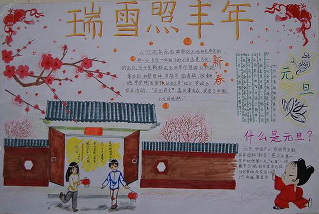 關(guān)于2020年元旦的手抄報圖片，瑞雪兆豐年